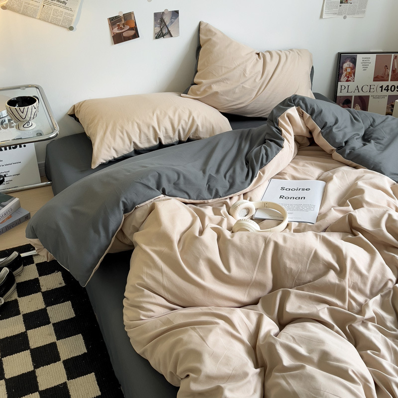 Madre y bebé clase A dormitorio desnudo cuatro piezas de algodón puro algodón colcha cubierta sábanas de cama de dormitorio de estudiantes tres piezas de conjunto