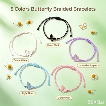 Pulsera Tejida de Mariposa en Aleación de Zinc para Parejas image 2