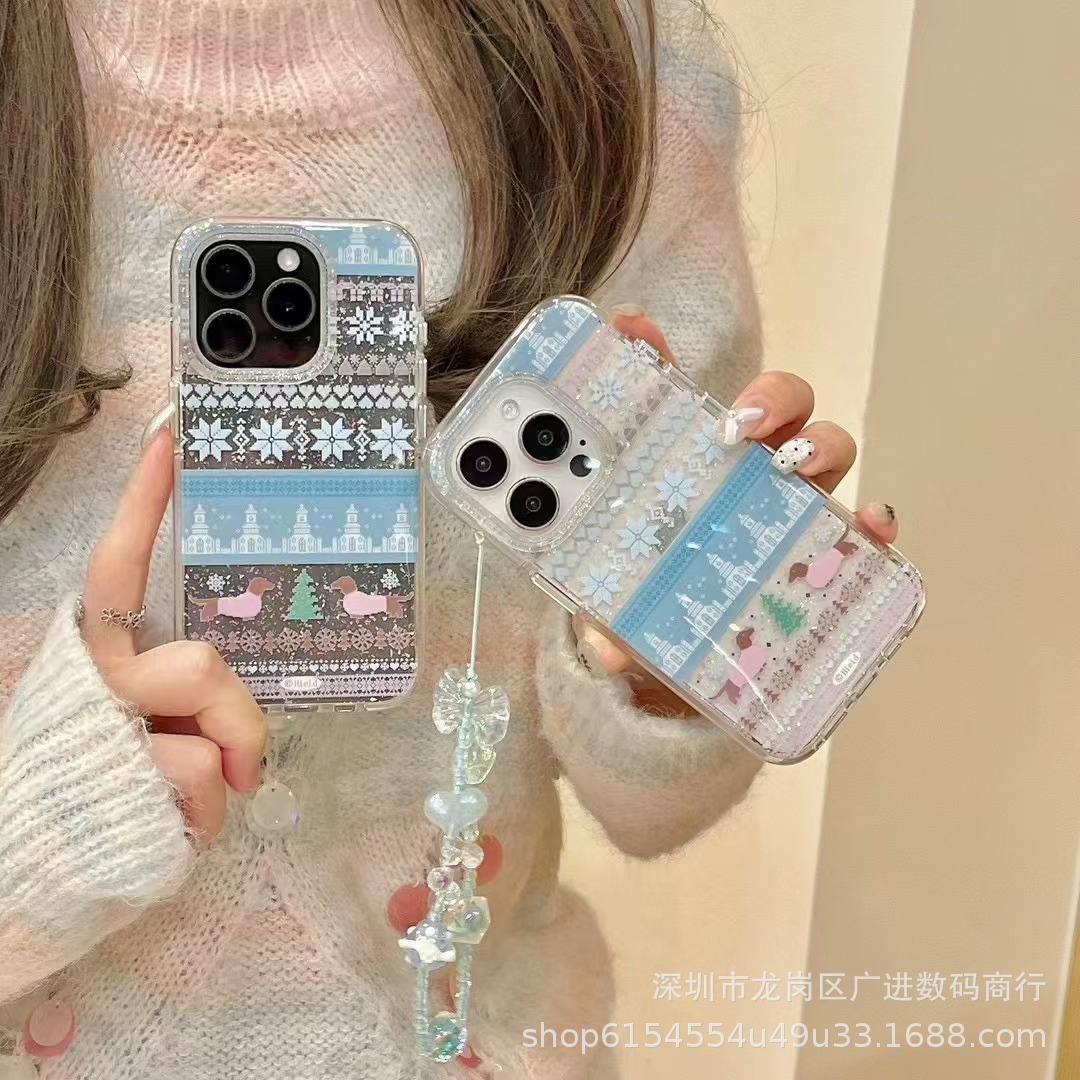 Ins brillo copo de nieve castillo salchicha perro apple iphone14 estuche para teléfono móvil Apple 16ProMax 15Pro hembra 13