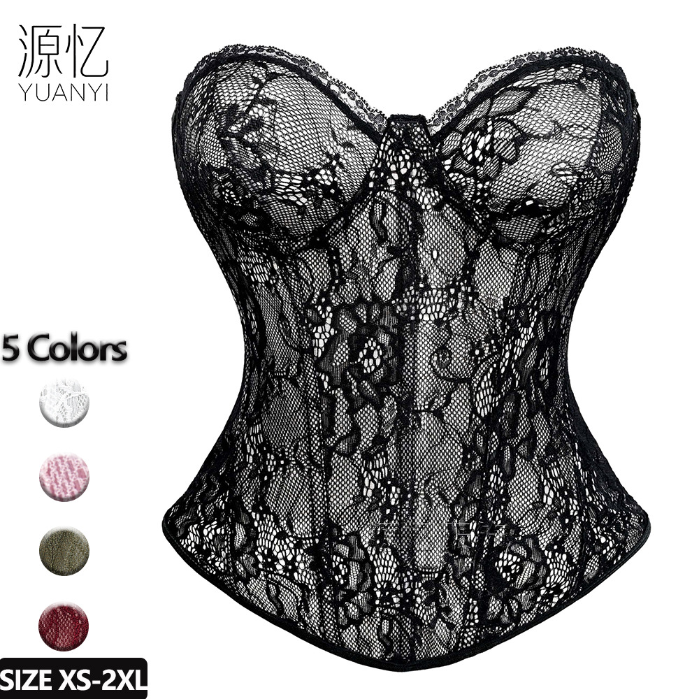 Amazon Palace Corset Tight-Fitting Tummy Control Fishbone Body Shaping Top Corset Pure Color Lace Tube Top