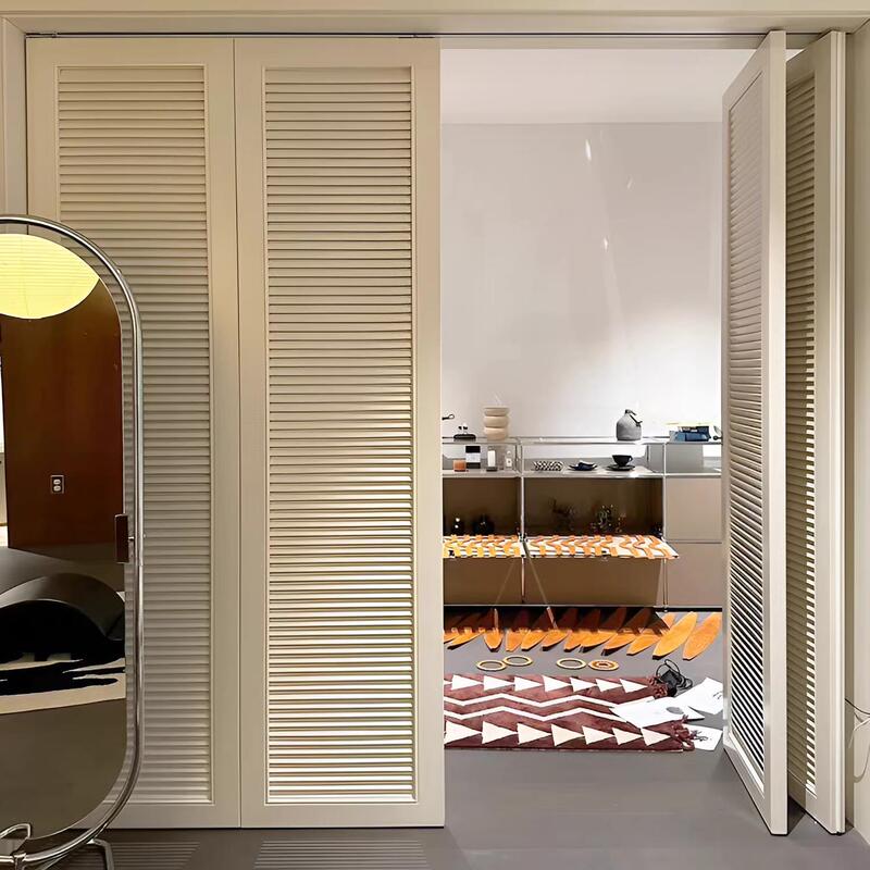 Wooden Louver Door Solid Wood Louver Curtain Balcony Louver Partition Door Folding Door Louver Cabinet Door Hanging Rail Sliding Door