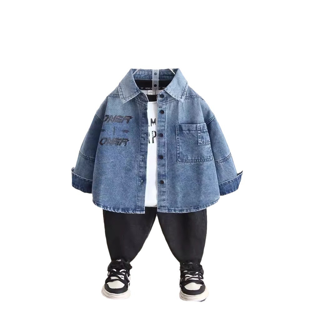 6259 Camisa vaquera para niños Chaqueta 2024 Otoño Nuevo estilo Estilo occidental Ropa de otoño para bebés Camisa de manga larga para niños de primavera y otoño