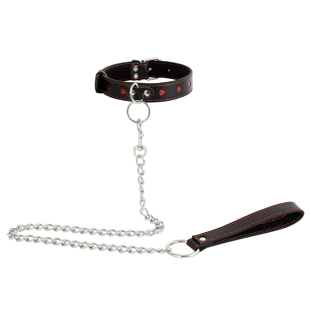 Adult alternative love neck suit leather adult game SM toy red heart iron chain traction neck pet sex products