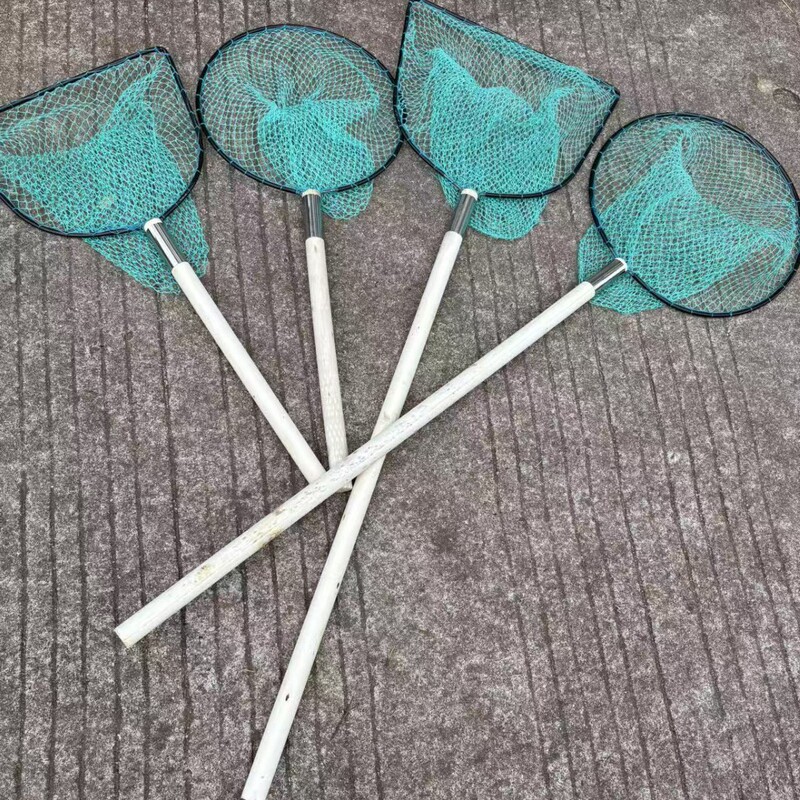 Wooden Handle Fishing Net Set with Solid Double Frame Integrated Net, Fine Mesh Fishing Net, Shrimp Net, Hand-Woven Net Bag Fishing Gear