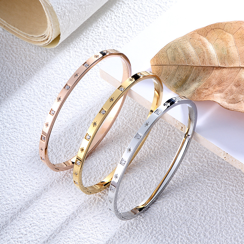 Estilo simples europeu e americano versátil pulseira de aço titânio joias atacado tendência da moda pulseira de diamante de alta qualidade