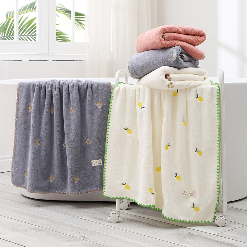 Wholesale Bath Towel Women's Coral Fleece Thickened Adult Absorbent Household Non-Pure Cotton Beach Towel High-end Bath Towel Full Embroidered