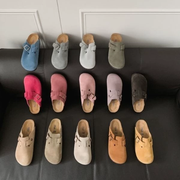 Кожаные обувь из натуральной кожи коровы Birkenstock размеры 35-46 крупный размер пара Birkenstock тапочки плоский носок половинная тяга пробковый Birkenstock обувь