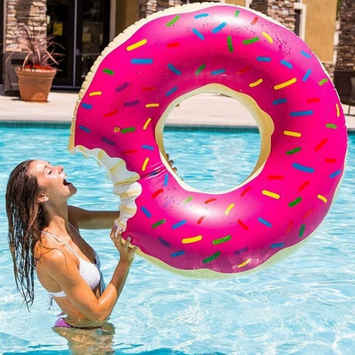 Оптовая продажа популярных европейских и американских надувных кругов для плавания в форме пончика, большие размеры, утолщенный ПВХ, надувные, с защитой от удушья, для отдыха.