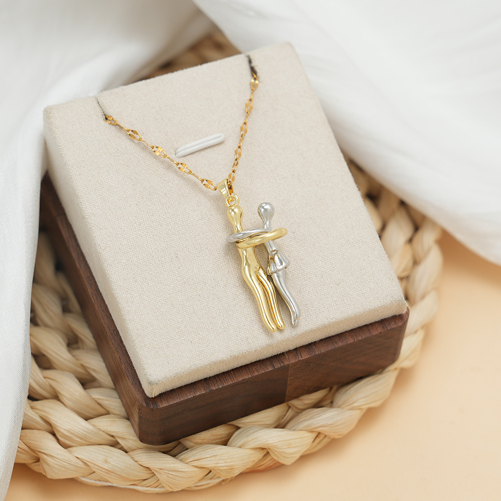 アマゾンTEMU国境を越えて人気のあるカップルが銅ペンダントネックレスステンレスo字鎖唇鎖を抱きしめた