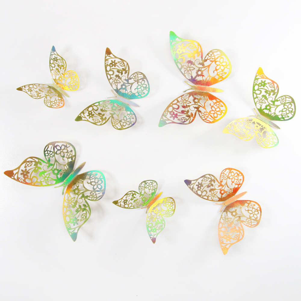 Foreign Trade Colorful 12-Pack 3D Hollow Butterfly Art Home Party Decoration Background Wall Stickers_voghion.com