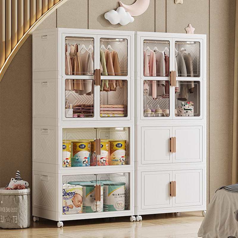 Armario de bebé de plástico para el hogar juguete para niños snack gabinete de almacenamiento plegable armario instalación libre móvil con ruedas