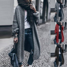 亚马逊跨境外贸欧美大码女装毛衣中长款外套开衫长袖针织女士开衫