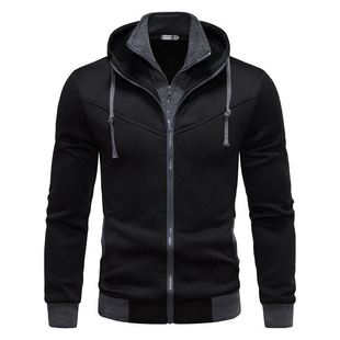 2024 foreign trade sweater men's spring new men's fashion casual slim color hooded cardigan sweater thin coat