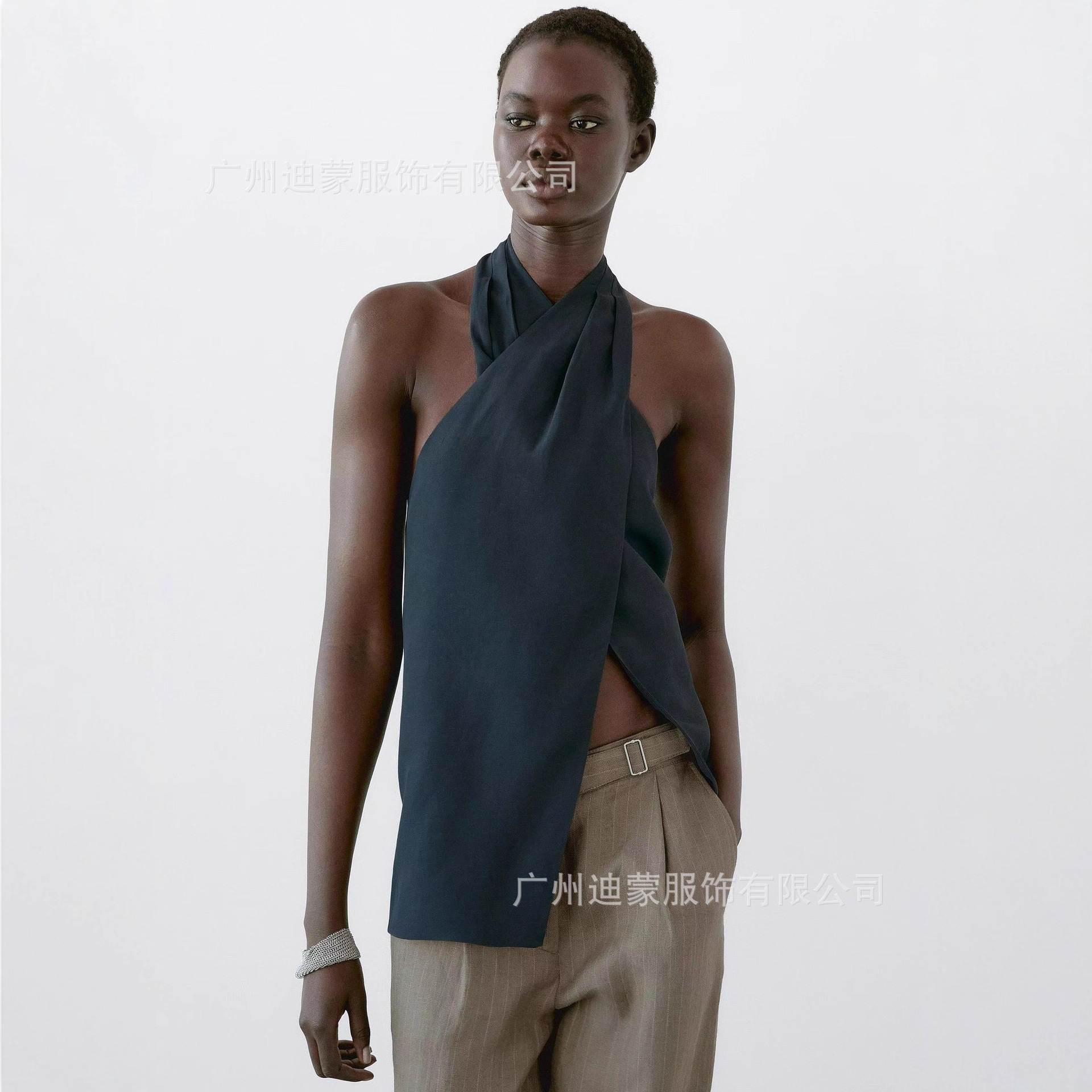 Ebay Amazon European and American Cross-Border 2025 Summer New Sexy Women's Halterneck Loose Asymmetrical Vest Top