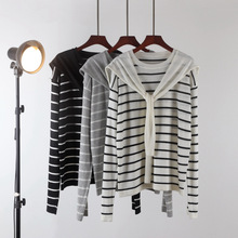 条纹针织衫女披肩春秋外搭2025春秋新款内搭薄款打底衫假两件上衣