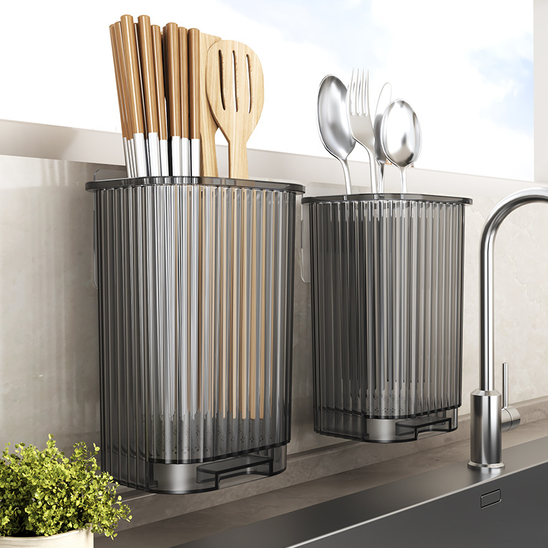 palillos tubo de drenaje pared colgante utensilios de cocina para el hogar cubiertos de cocina horquilla cuchara almacenamiento percha sin perforación