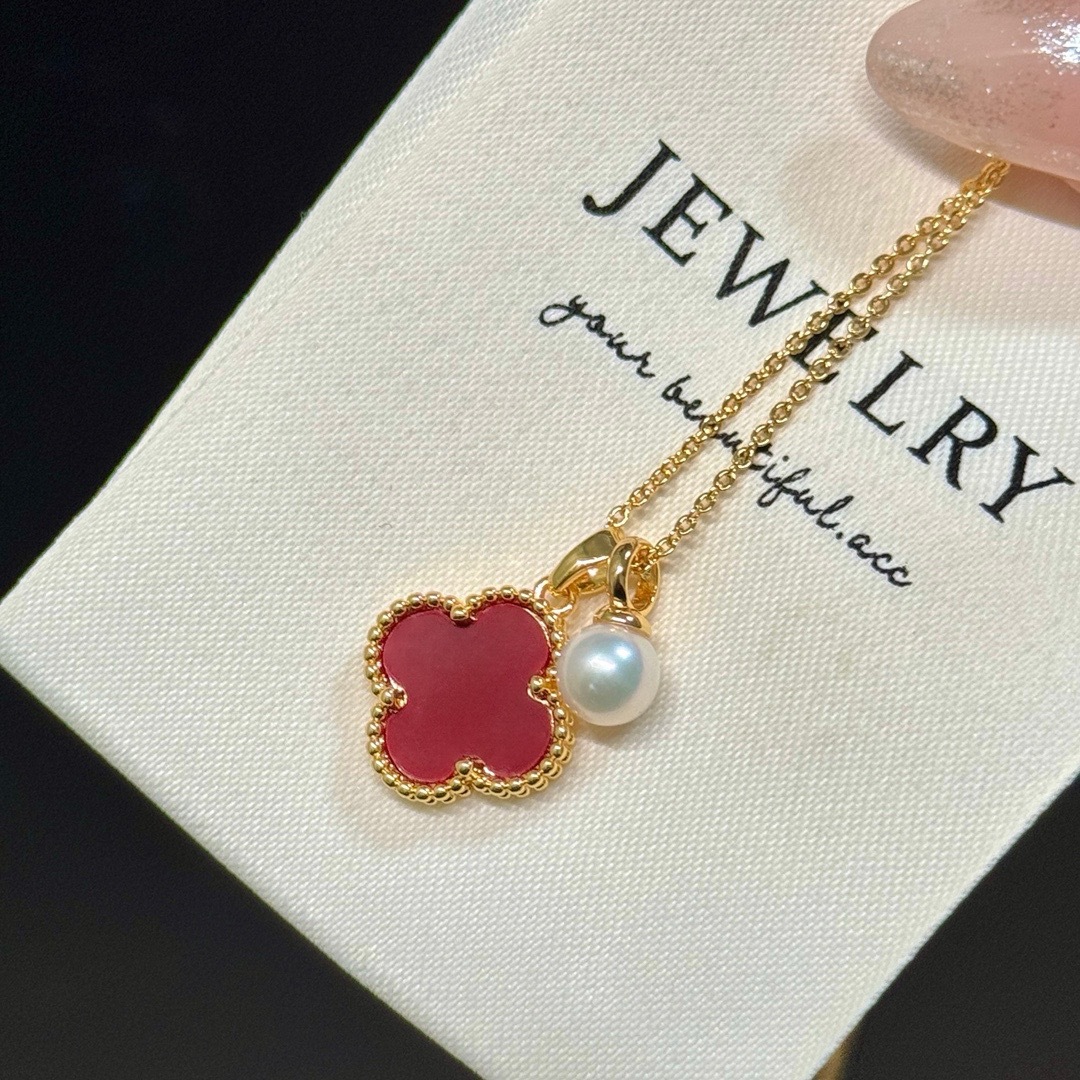 천연 담수 진주 중국 레드 클로버 세트 축제 디자인 심플한 패션 기질 다용도 유행 세트