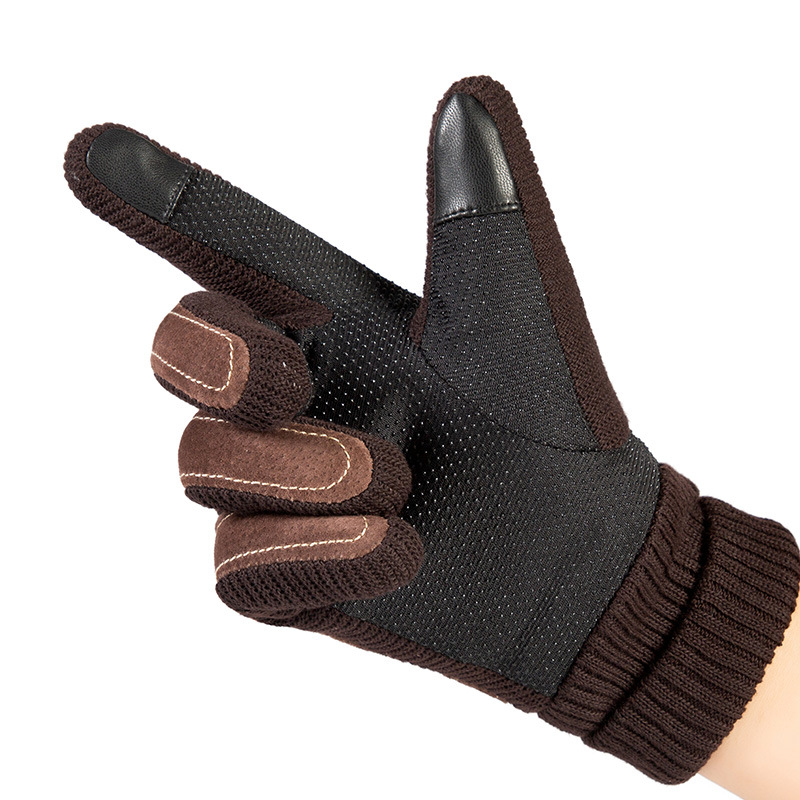 Guantes térmicos para hombres y mujeres de piel de cerdo acanalada engrosada cálido dedo completo guantes de pantalla táctil ciclismo deportes guantes de otoño e invierno