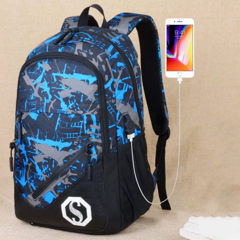 Школьный rucksack, набор рюкзаков с USB-зарядным устройством, корейский стиль, для средней школы, комплект из 3 предметов, хлопок оксфорд (Oxford cloth)