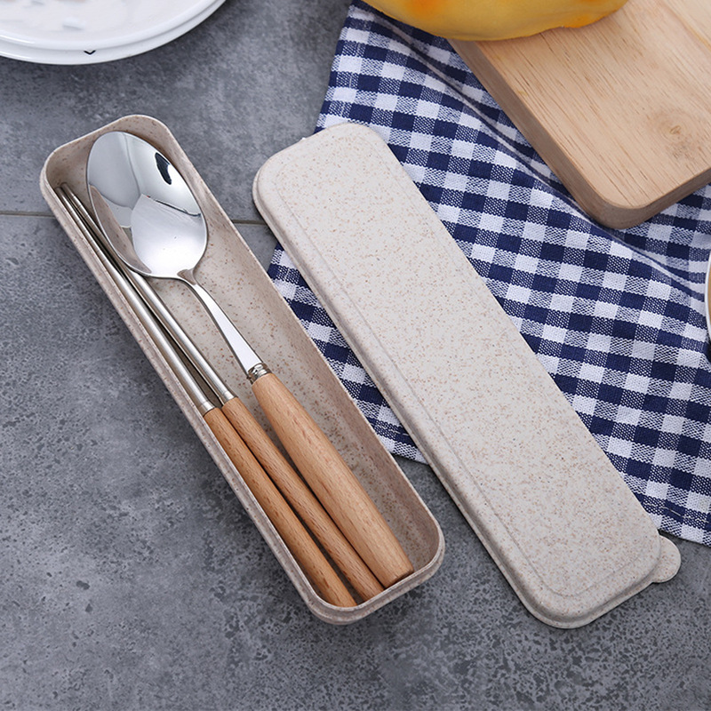 Boxed Stainless Steel Chopsticks Wooden Handle Spoon suit Portable Tableware Two-piece suit Student Chopsticks Box Long-handle Spoon