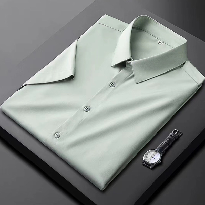 Light luxury high-end short for summer slim fit and non ironing business men's oversized half sleeved work shirt_vogarts.com