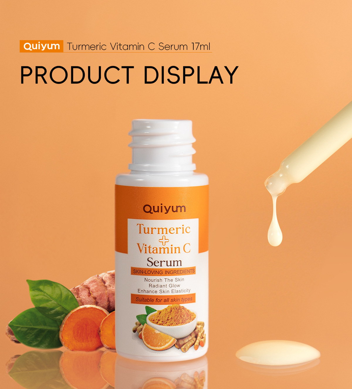 quiyum cross-border new Product Turmeric Vitamin c Essence 17ml for hydrating, moisturizing and nourishing, in stock from the manufacturer undefined