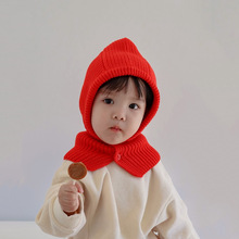 ins保暖一体围脖毛线帽宝宝护耳帽子韩系男女儿童糖果纯色拉法帽