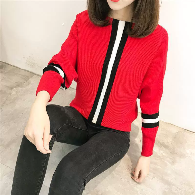 2023 Весна и осень женский топ в Корейском стиле с воротником-основанием Плюс Размер Свободный вязаный свитер с рукавами-дольманом