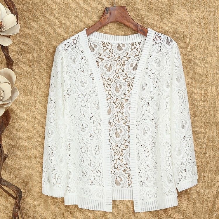New lace plus size women's short shawl summer hollow all-match small waistcoat with skirt outer top thin coat