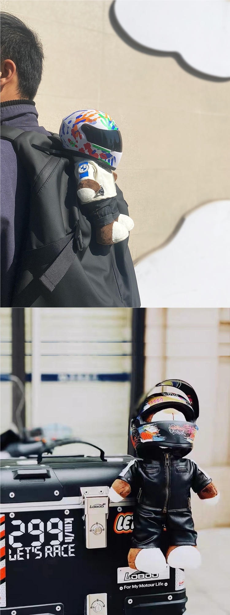 Motorcycle doll helmet bear AGV motorcycle gift racing mechanic motorcycle travel trunk decoration rally bear