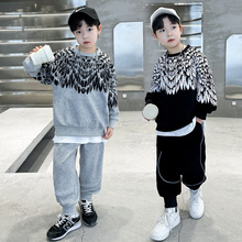 男童春装休闲套装2025新款中大儿童圆领男孩卫衣洋气两件套批发潮