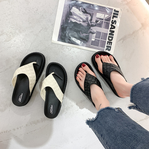 Slip-on sandals for women, stylish chunky flat sandals with height increasing herringbone design, fashionable and versatile, cute