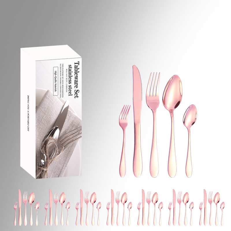 1012 cinco piezas principales caja simple cuchillo de comida occidental, tenedor y traje de cuchara Amazon productos transfronterizos vajilla de acero inoxidable traje de 40 piezas