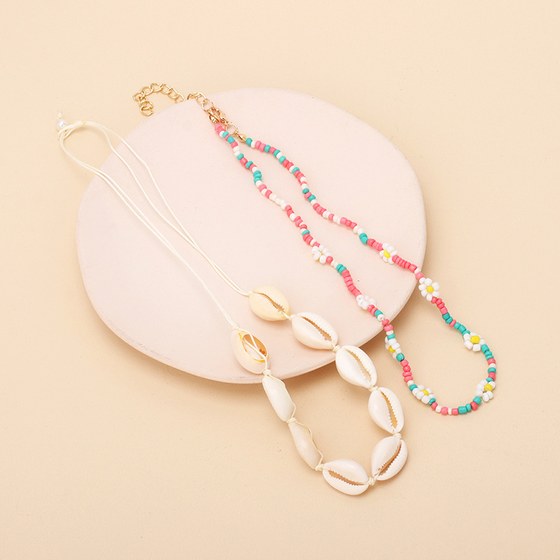 9g Weight Necklace Classification Wedding, Travel Occasion Women'S Gender Inlaid Shell Design Nihaojewelry Ethnic Style Shell Rice Beads Multi-layer Necklace Wholesale Jewelry 无