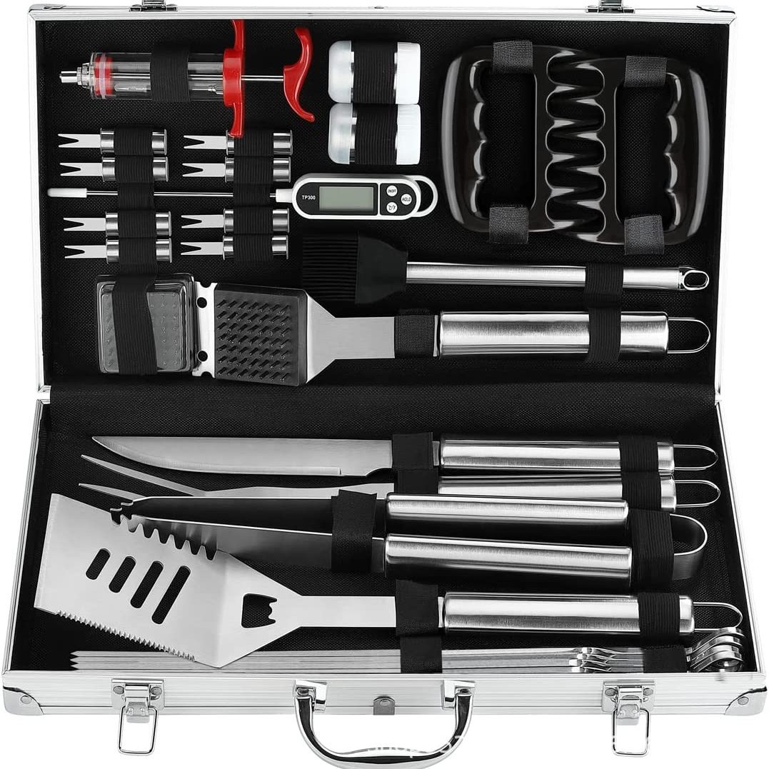 Spot Source Fabricante BBQ Juego de barbacoa de bolsa de tela Oxford Juego de abrazadera de pala de acero inoxidable Juego de asa de tubo redondo para hornear