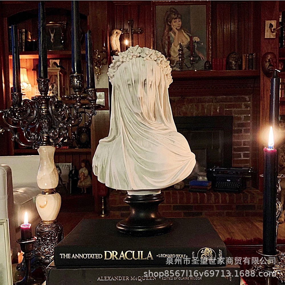 Gothic Sculpture Cape Woman Statue Bust Veiled Lady Art Home Decor