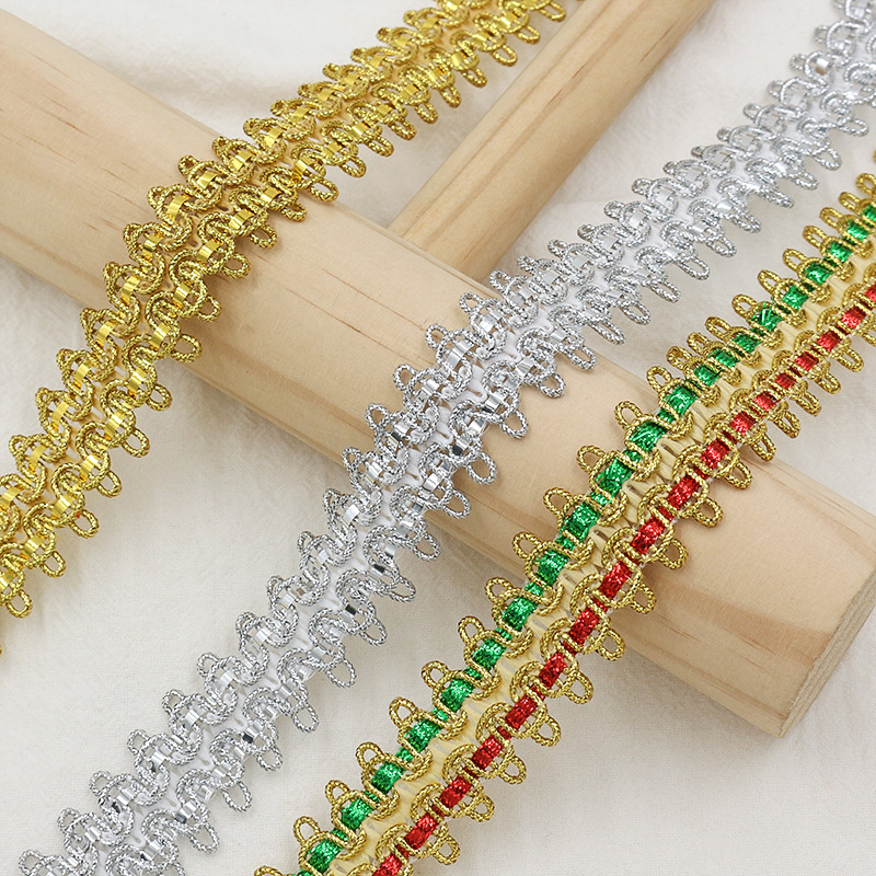 2,5 cm oro y plata gancho encaje correas traje étnico decoración de ropa de escenario equipaje accesorios de iluminación