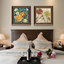 美式客厅二联装饰画餐厅花卉挂画复古仿油画欧式壁画卧室床头墙画