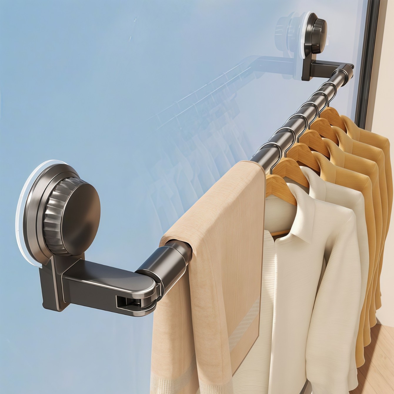 Suction Cup Clothes Drying Rack Telescopic Punch-Free Balcony Drying Quilt Hanging Rod Indoor Window Storage Rack Bathroom Towel Bar