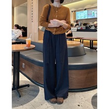 【腰带裤】阳离子面料！重磅垂感空气感高级深蓝色百搭阔腿裤1008