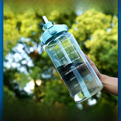 Large-capacity sports water bottle Tuntun cup transparent 2L straw cold water bottle outdoor space cup with scale plastic water bottle