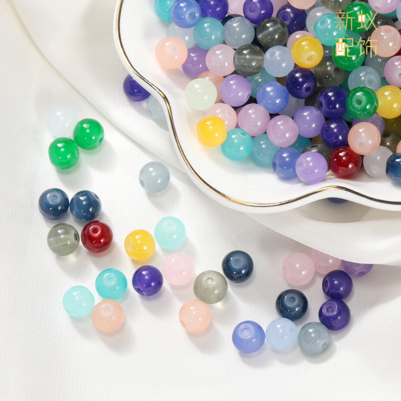 New Imitation Jade Glass Beads Candy Colored Beads Colored Glaze Round Beads Handmade DIY Bracelet Beaded Accessories