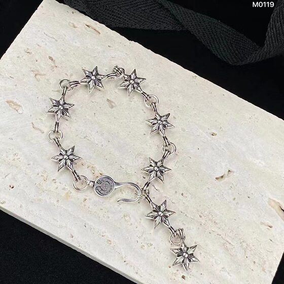 Crowe Heart Classic Bracelet Men's and Women's Style Retro Thai Silver Cross Dice Bracelet Punk Quan Zhilong Same Style