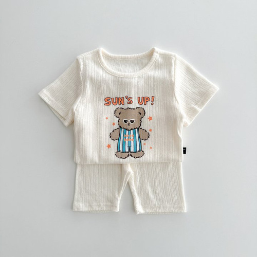 Korean ins summer new candy color print set baby comfortable western style top + pants girl baby two-piece set