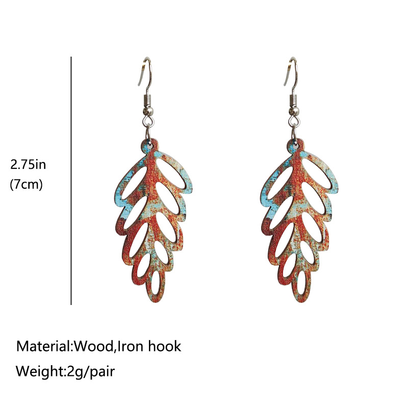 1 Pair Fashion Leaf Wood Hollow Out Women's Drop Earrings display picture 1