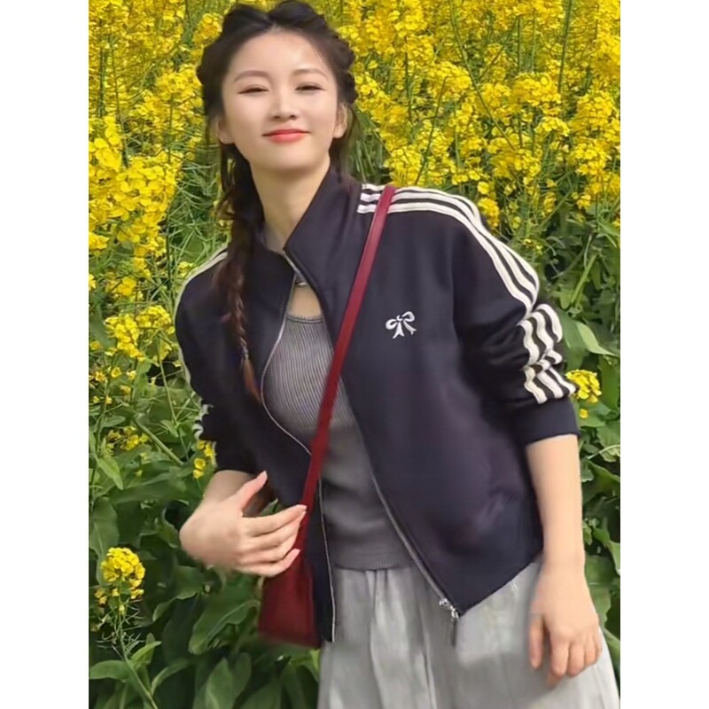 2025 Explosive Short Three Bar Collar Baseball Suit Women's Spring Clothes Small Loose Fashion American Sports Top 2025 Explosive Short Three Bar Collar Baseball Suit Women's Spring Clothes Small Loose Fashion American Sports Top