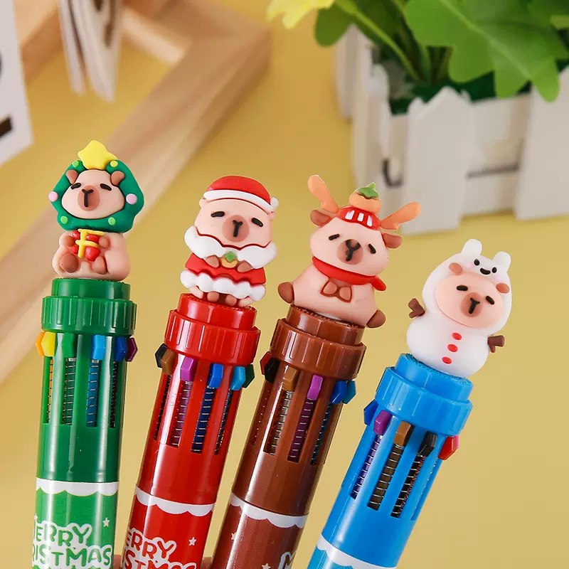 圣诞十色圆珠笔可爱文具学生彩色油笔涂鸦绘画手账笔小清新圆珠笔