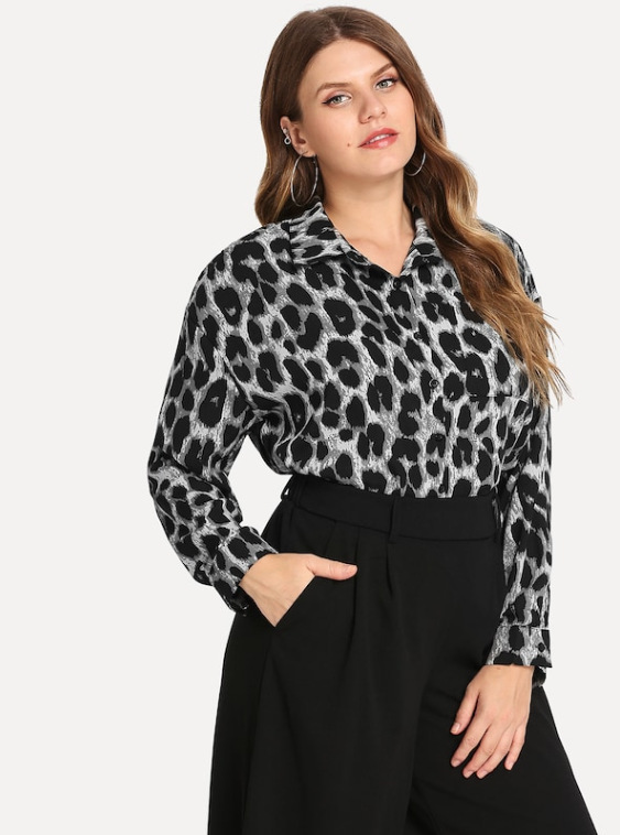 nueva camisa de manga larga con estampado de leopardo suelta y delgada de talla grande NSCX55325