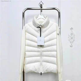 秋冬蒙口新款羽绒服高版本M家斜条纹立领轻薄羊毛袖拼接V字针织衫