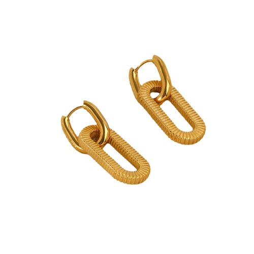 European and American cross-border stainless steel earrings and earrings 18k gold square stripe chain earrings hypoallergenic non-fading earrings